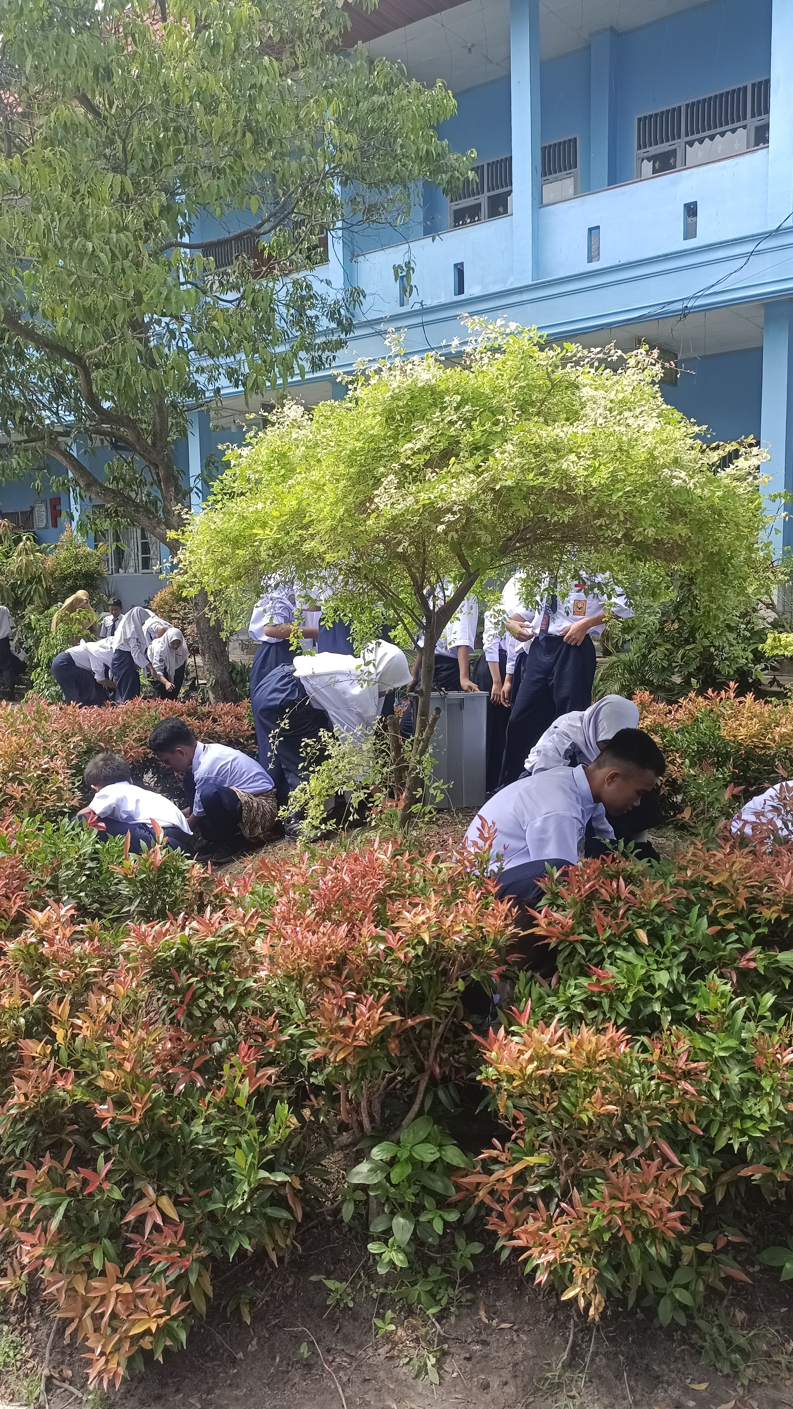 Kegiatan Gotong Royong membersihkan pekarangan sekolah